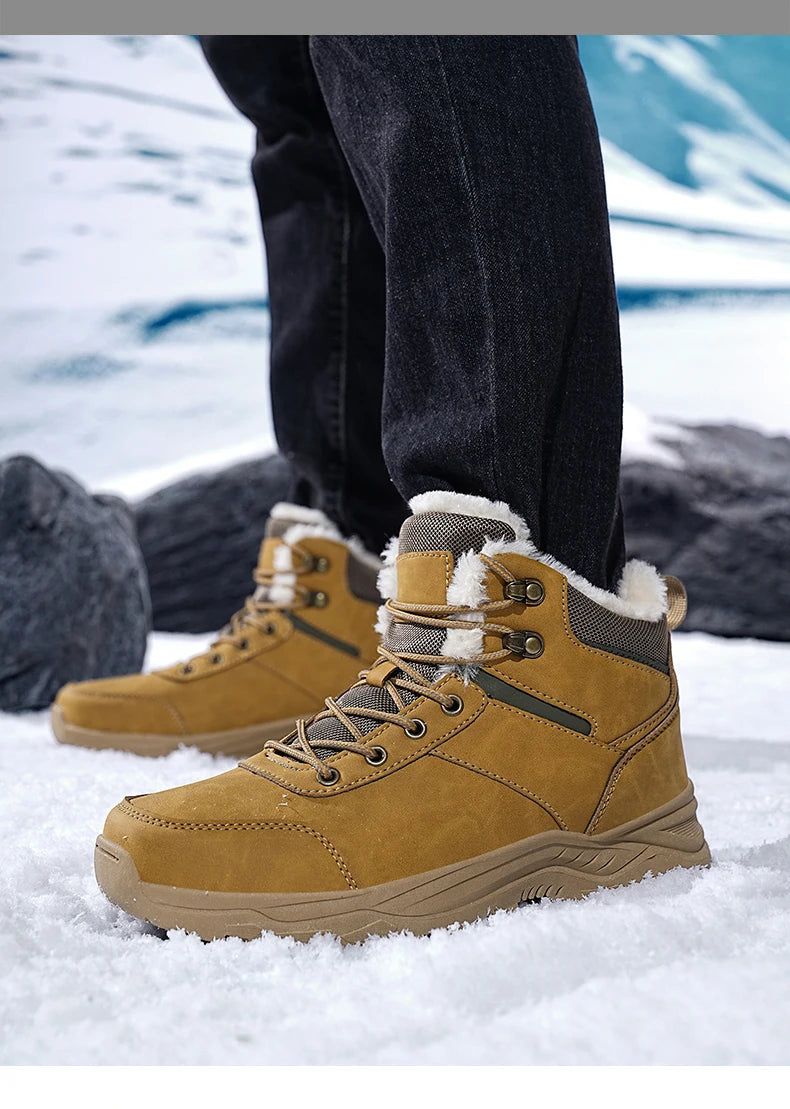 Brand Men Winter Snow Boots Waterproof Sneakers Plush Warm High Top Men's Boots Outdoor Male Hiking Boot Shoe Size 39-47