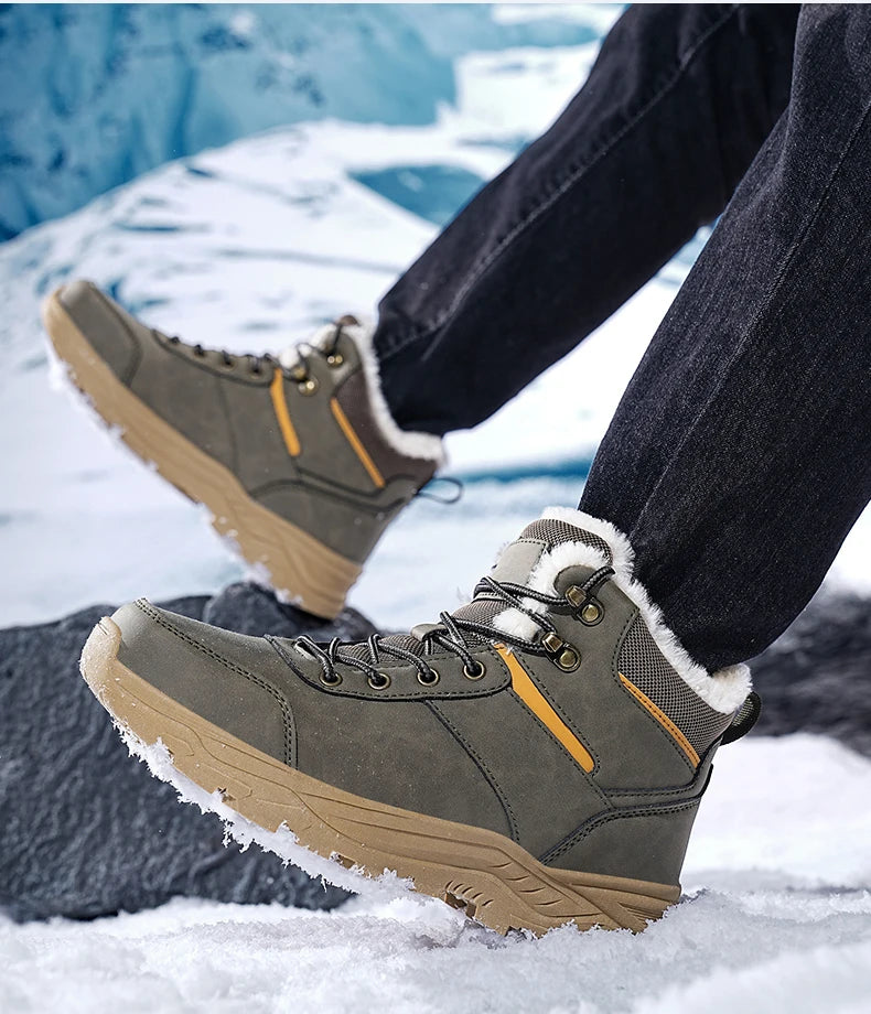 Brand Men Winter Snow Boots Waterproof Sneakers Plush Warm High Top Men's Boots Outdoor Male Hiking Boot Shoe Size 39-47