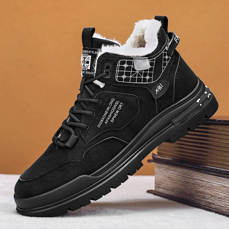 New winter fleece high-top men's boots Comfortable work shoes warm waterproof.