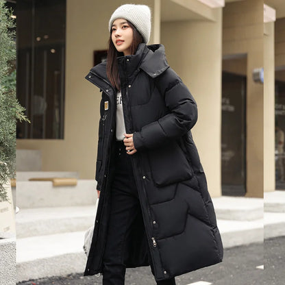 New Winter Women Jacket Long Parkas Female Down Cotton Hooded Overcoat Thick.