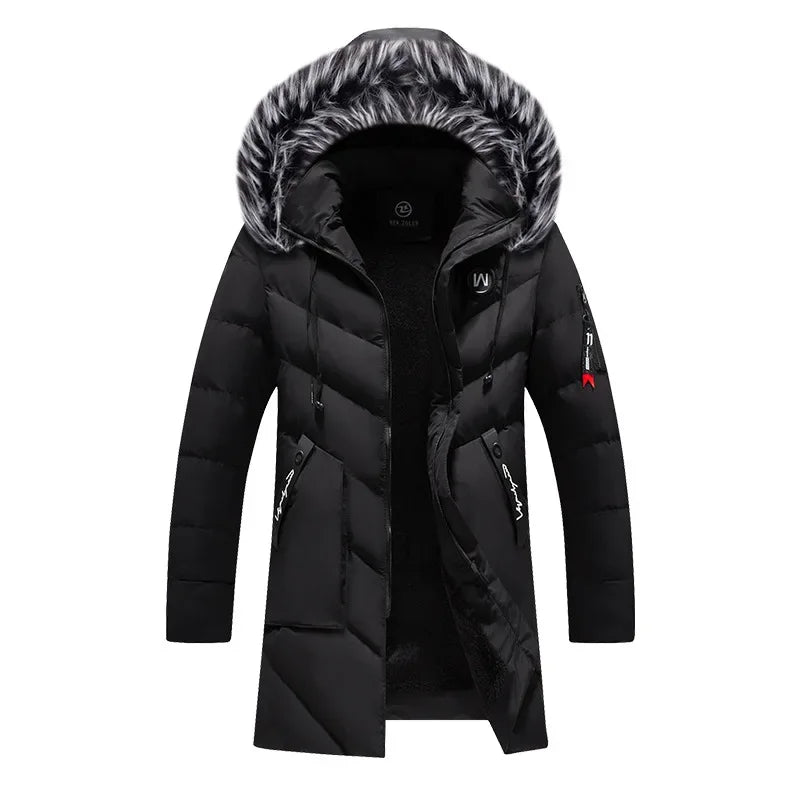 Male Solid Cotton Outwear Coats Men's Thick Fleece Winter Jacket Fashion Fur Hooded Warm Cooton Parka Windbreaker Plus Size 6XL