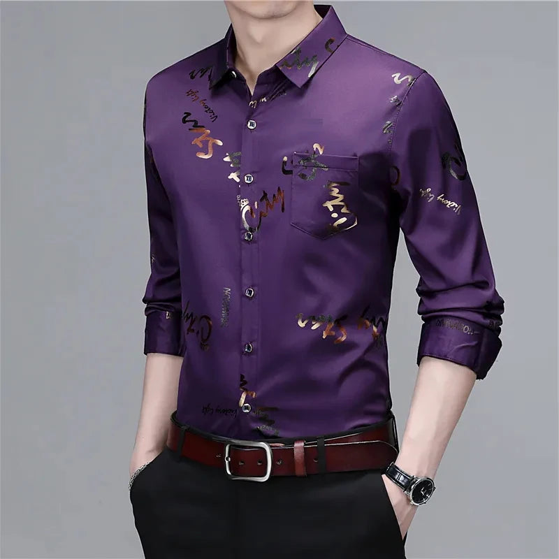 Men's Casual and Fashionable Long Sleeved Printed Shirt, Non Ironing and Wrinkle Resistant Business Top