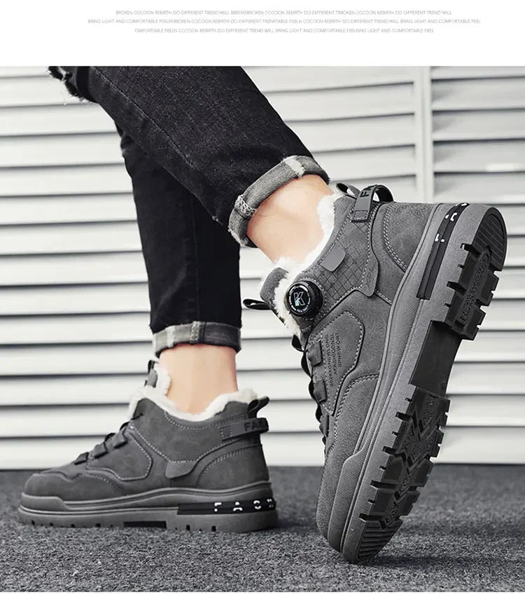 New winter fleece high-top men's boots Comfortable work shoes warm waterproof.