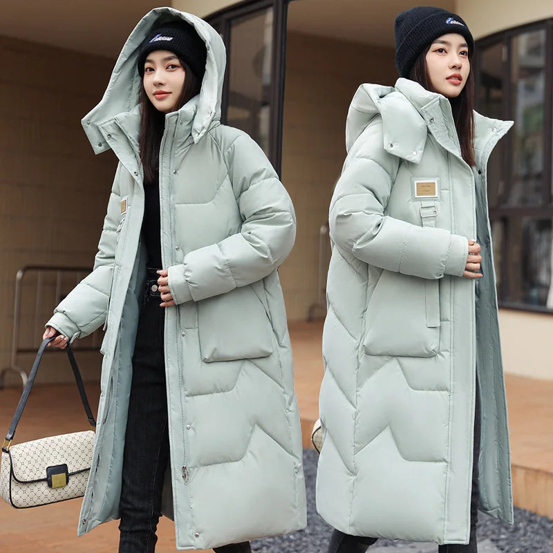 New Winter Women Jacket Long Parkas Female Down Cotton Hooded Overcoat Thick.