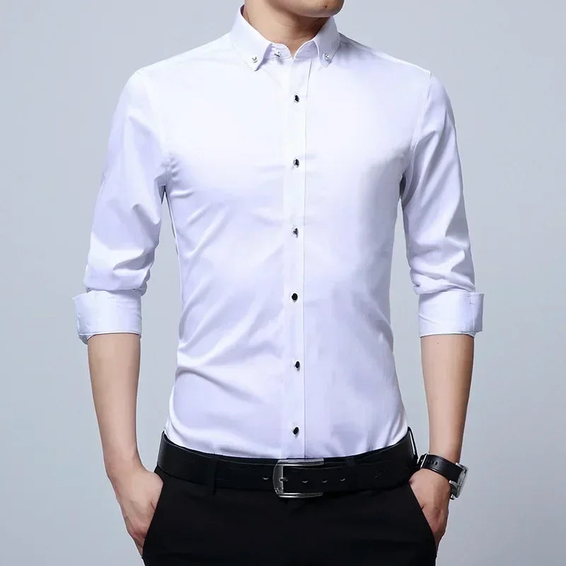 New Men's Slim-fit White Shirt High-quality Short-sleeved Popular Clothing High-end Long-sleeved Casual Suit Wedding Dress Shirt