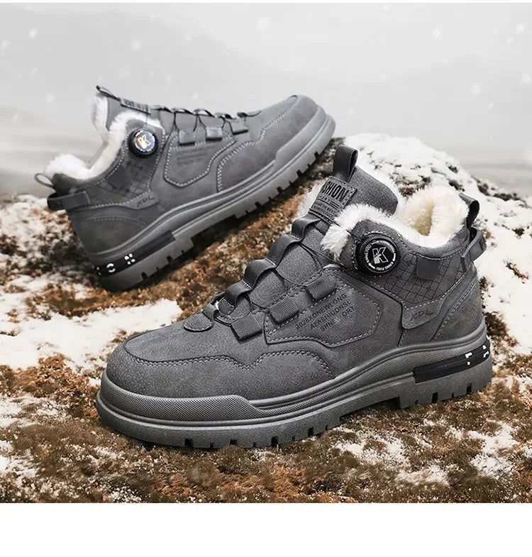 New winter fleece high-top men's boots Comfortable work shoes warm waterproof.