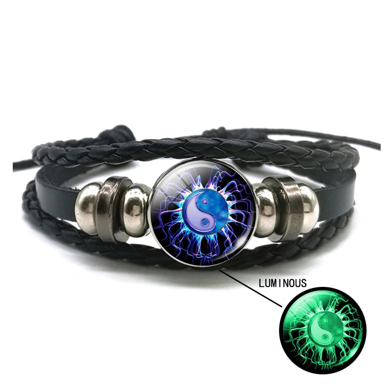 Luminous Braided Leather Bracelet Vintage Snap Button Bracelet Men Women Handmade Accessories