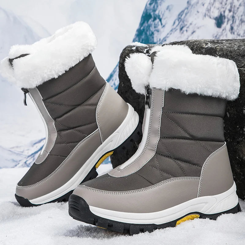 Winter New Women's Boots Thick Soled Shoes Warm High Cut Snow Boots Outdoor White Plush Comfortable Waterproof Fur Walking Shoes