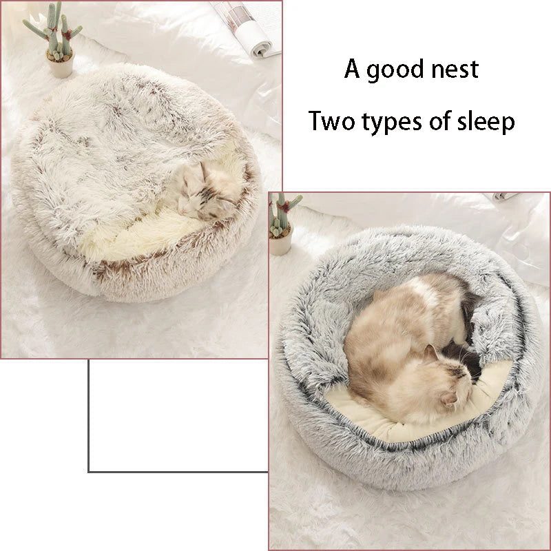 Cat Bed Pet Mattress Warm Soft Plush Pet Bed with Cover Round  Cat Dog  Sleeping Nest Cave for Small Dogs kitten