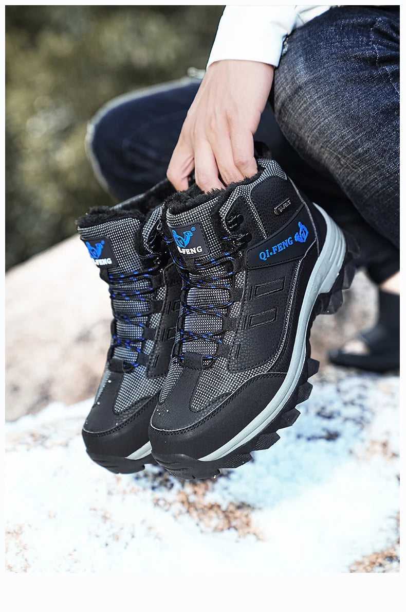 Brand Men Winter Snow Boots Waterproof Sneakers Plush Warm High Top Men's Boots Outdoor Male Hiking Boot Shoe Size 39-47