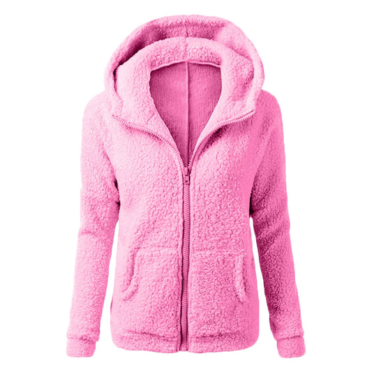 Women's Solid Color Plush Jacket Winter Vintage Casual