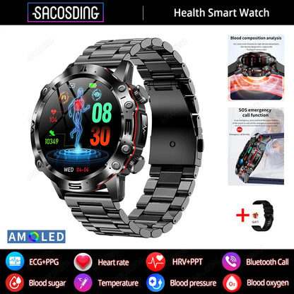 2024 New Smart Watch Men Blood Lipids Uric Acid Health ECG+PPG Fitness Tracker Clock HD Bluetooth Call Sport Altitude Smartwatch