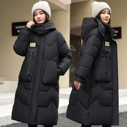 New Winter Women Jacket Long Parkas Female Down Cotton Hooded Overcoat Thick.