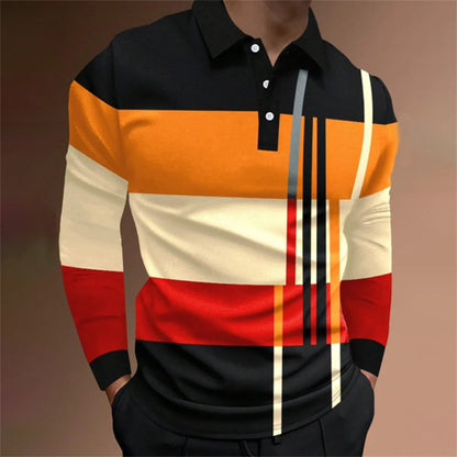 2025 Spring Mens Polo Shirt Long Sleeve Stand Basic Blouse Tee Shirt Top Casual T-shirt Men Shirt