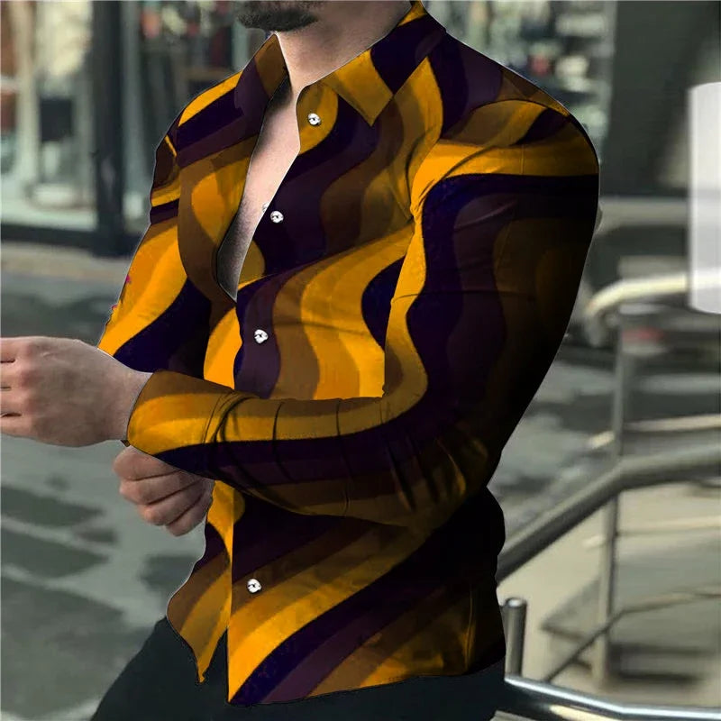 2023 Men's Fashion Elegant Comfort Top Shirts Spring Autumn Luxury Lapel Shirts Printed Long Sleeves Casual Sports Social Tops