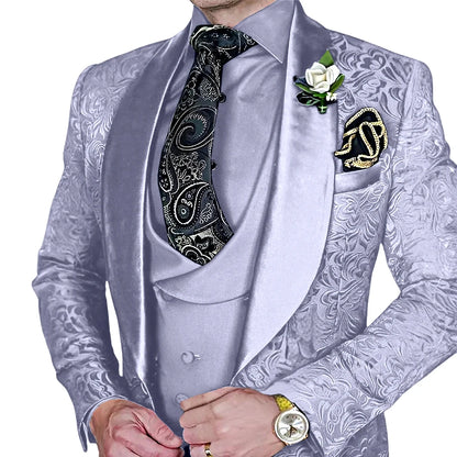 Jacquard Men's 3-piece Suit Set Formal Party Dress Groom's Tuxedo High Quality Elegant Men's Customized Outfit