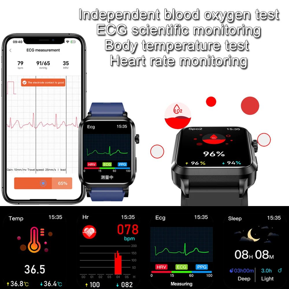 2024 New Medical Grade Smart Watch air Pump ECG True Accurately Blood Pressure Airbag health watch Uric Acid Blood Lipids watch