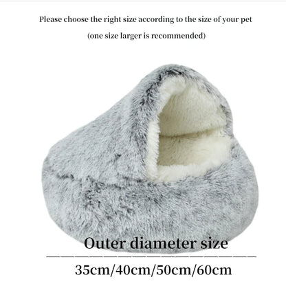 Plush Pet Cat Bed Round Cat Cushion Cat House 2 In 1 Warm Cat Basket