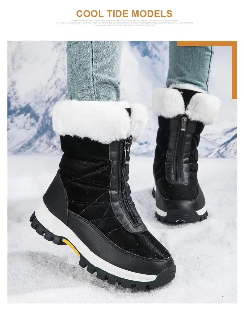 Winter New Women's Boots Thick Soled Shoes Warm High Cut Snow Boots Outdoor White Plush Comfortable Waterproof Fur Walking Shoes