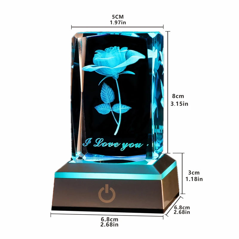 3D Rose Crystal LED Colorful Night Light, Birthday, Christmas, Valentine's Day Anniversary Gift for Girlfriend.