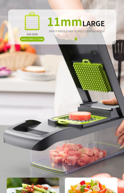 1Pc Green Black 12 in 1 Multifunctional Vegetable Slicer Cutter Shredders Slicer With Basket Fruit Potato Chopper Carrot Grater