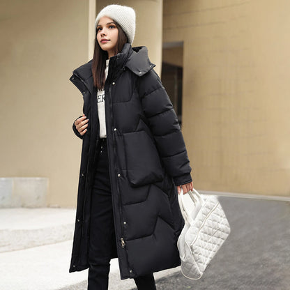 Women Coat Solid Color Thickened Padded Stuffed Hooded