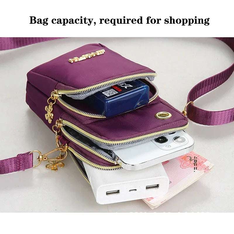 Mobile Phone Bag Women's Crossbody Mini Bags Fashion Mom Mommy Coin Bag Neck Hanging Running Cover Shoulder Bag 3 Layer Wallet