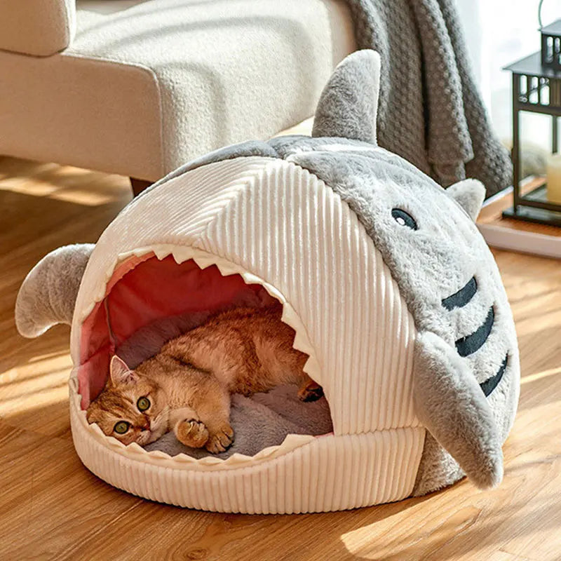 Warm Cat Beds Cartoon Shark Pet Cave Beds Sweet Kittens Basket Cushion Cat