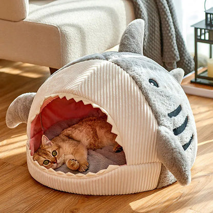 Warm Cat Beds Cartoon Shark Pet Cave Beds Sweet Kittens Basket Cushion Cat