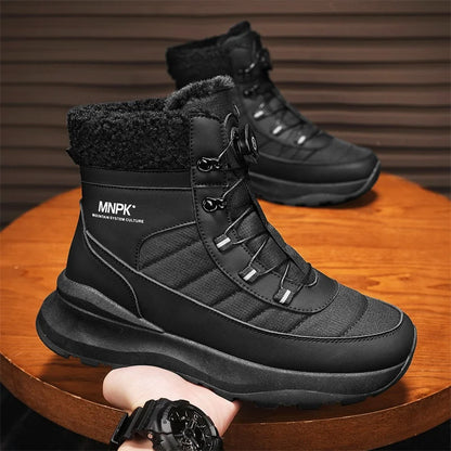 Warm Men's Snow Boots Waterproof Outdoor Winter Snowboots Rotated Button Men High Top Plush Cotton Shoes Man Winter Hiking Shoes