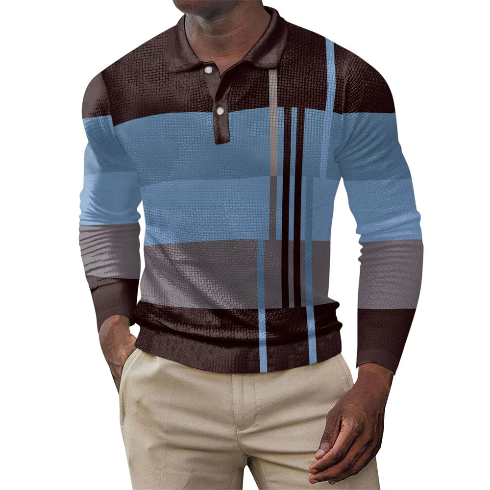 2025 Spring Mens Polo Shirt Long Sleeve Stand Basic Blouse Tee Shirt Top Casual T-shirt Men Shirt