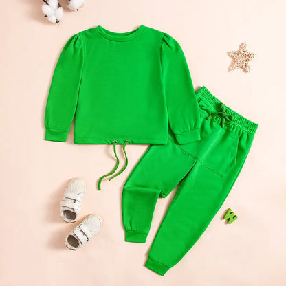 2025 Spring New Girls Fashion O Neck Long Sleeve Pullover Top + Pants 2 Pieces Set Casual Kids Clothes