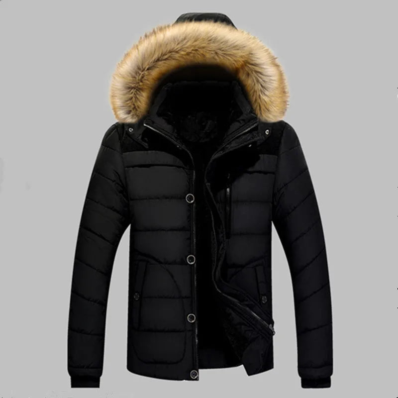 Male Warm Overcoat Wool Liner Coat Outerwear Thick Winter New Men Warm Cotton Jacket Coats Fur Collar Hooded Parka Down Jackets