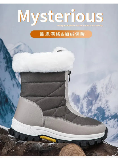 Winter New Women's Boots Thick Soled Shoes Warm High Cut Snow Boots Outdoor White Plush Comfortable Waterproof Fur Walking Shoes