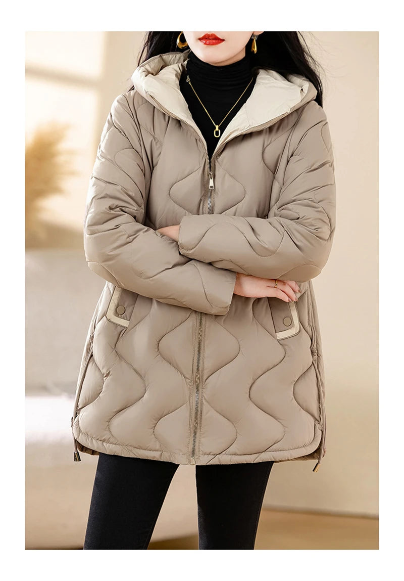 New Winter Jacket Parkas Women Coat Fur Collar Hooded Overcoat Female Jacket.