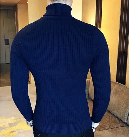 New Men's High Neck Sweater Solid Color Pullover Knitted Warm Casual