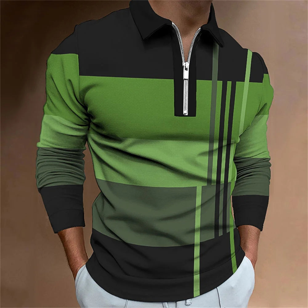 2025 Spring Mens Polo Shirt Long Sleeve Stand Basic Blouse Tee Shirt Top Casual T-shirt Men Shirt