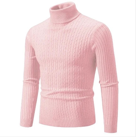 New Men's High Neck Sweater Solid Color Pullover Knitted Warm Casual