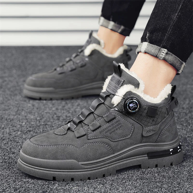 New winter fleece high-top men's boots Comfortable work shoes warm waterproof.