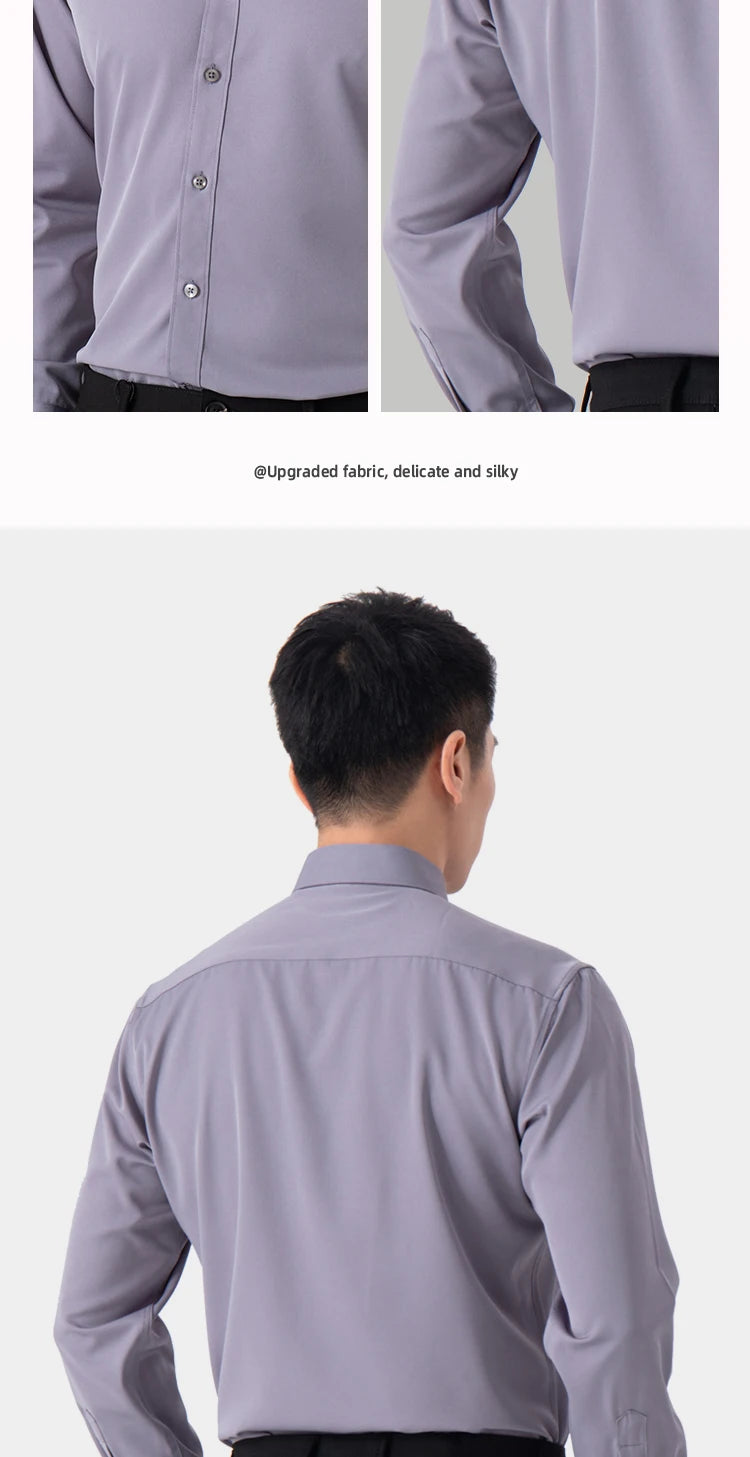 New Men's Solid Color Business Shirt Formal Fashion Thin Classic Basic Casual Slim White Long Sleeve Social Shirt Brand Clothes