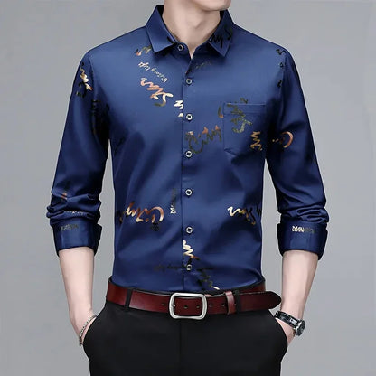 Men's Casual and Fashionable Long Sleeved Printed Shirt, Non Ironing and Wrinkle Resistant Business Top