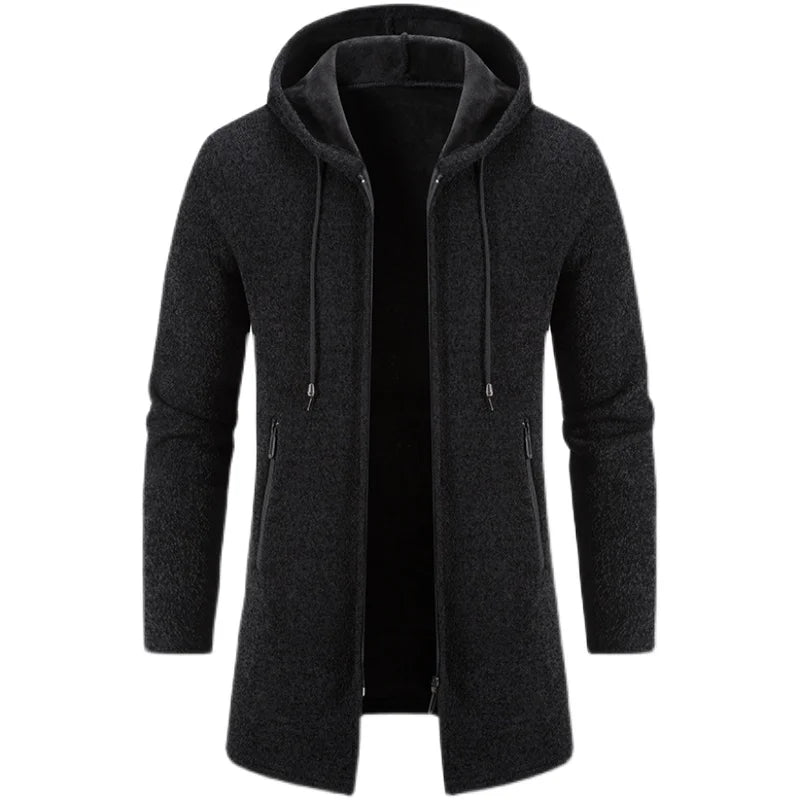 Men Long Sweatercoats Winter Hooded Cardigans Sweaters.