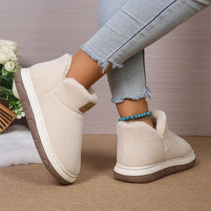 2024 New Women's Cashmere Snow Boots Warm Platform Plush Ankle Boots Couple Thick Sole Slip On Cotton Booties Mujer