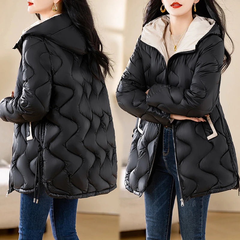 New Winter Jacket Parkas Women Coat Fur Collar Hooded Overcoat Female Jacket.