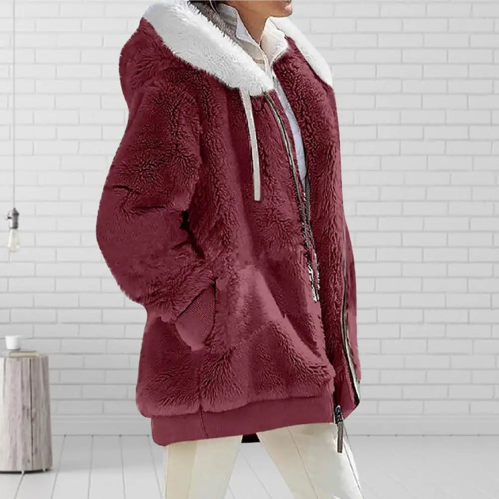 Women Winter Coat Solid Color Long Sleeves Zipper