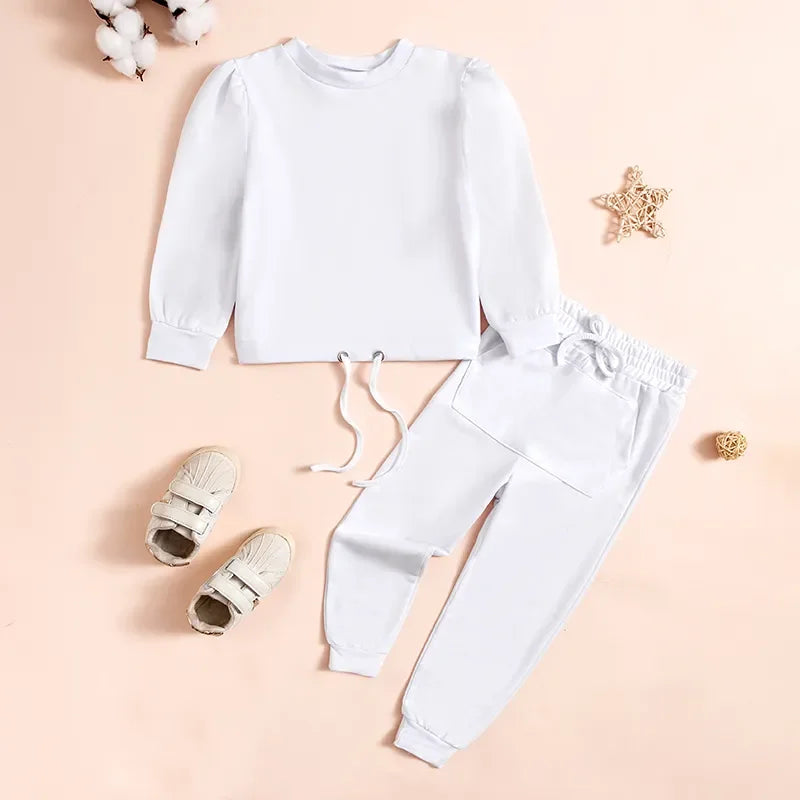 2025 Spring New Girls Fashion O Neck Long Sleeve Pullover Top + Pants 2 Pieces Set Casual Kids Clothes