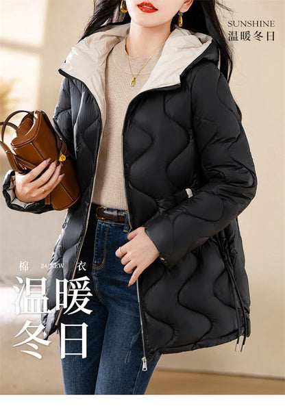 New Winter Jacket Parkas Women Coat Fur Collar Hooded Overcoat Female Jacket.