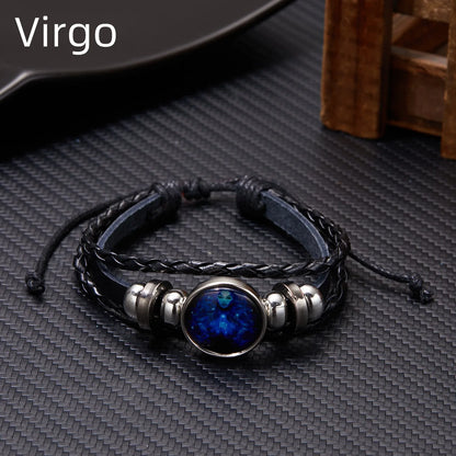 12 Constellation Zodiac Sign Charm Luminous Bracelets Men Women