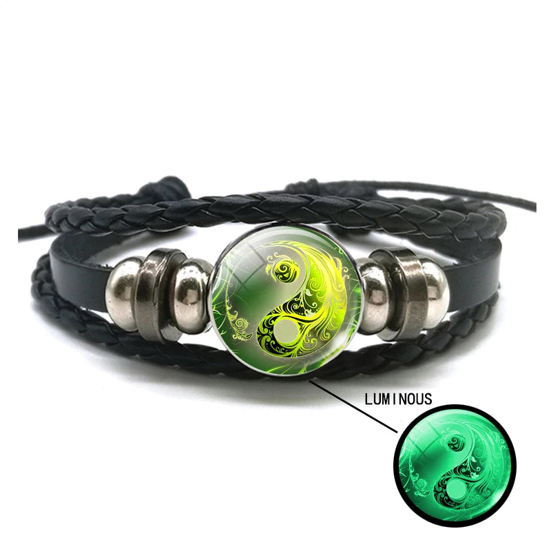 Luminous Braided Leather Bracelet Vintage Snap Button Bracelet Men Women Handmade Accessories