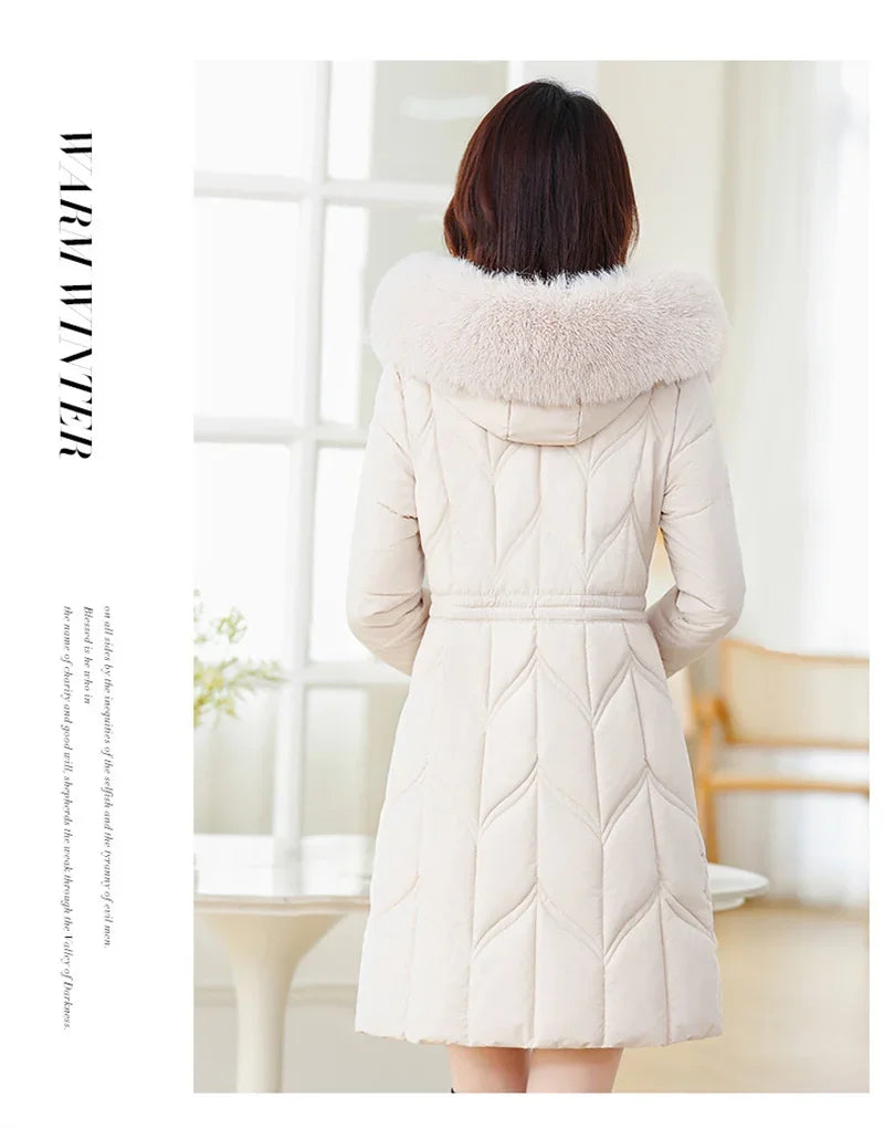 Women Down Cotton Jacket 2025 Mid Long Warm Ladies Outerwear Slim High-End Loose Women.